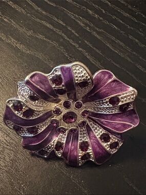 Purple Floral Crystal Adjustable Statement Ring - Women's Fashion Jewelry